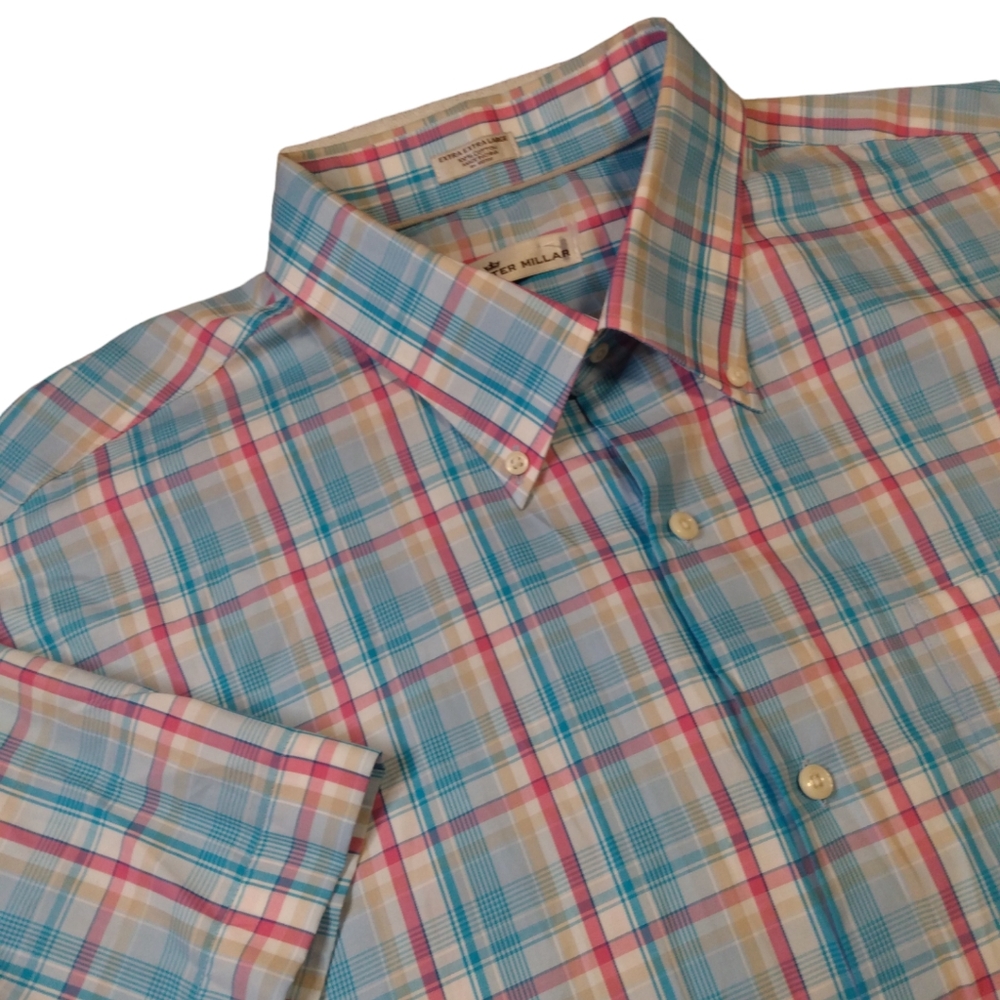 Peter Millar Striped Cotton Button Up Sport Shirt size XXL